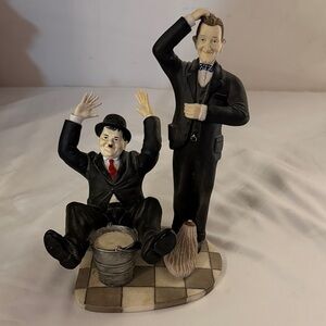 Laurel & Hardy figurine with a mop and bucket.